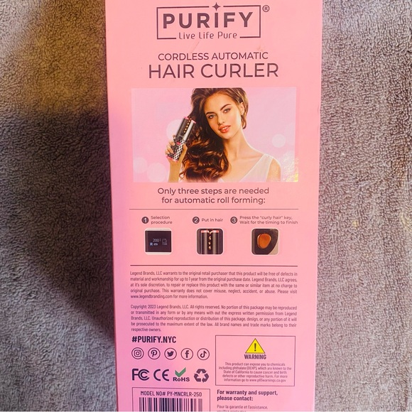 NWT Purify Cordless Automatic Hair Curler USB Charging Home & Travel Solution - Picture 2 of 4